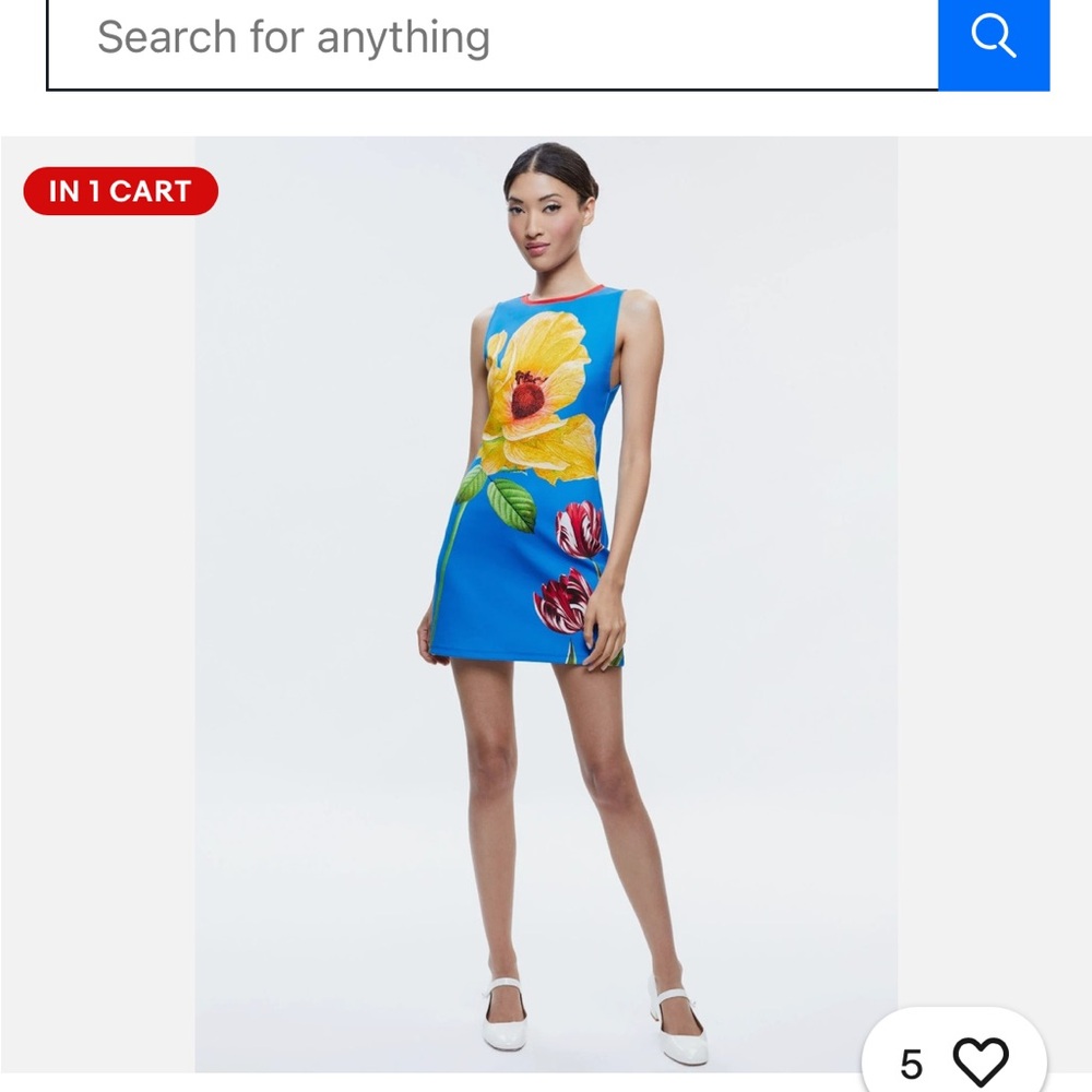Alice + Olivia Floral Blue Dress with Red and Yellow Accents
